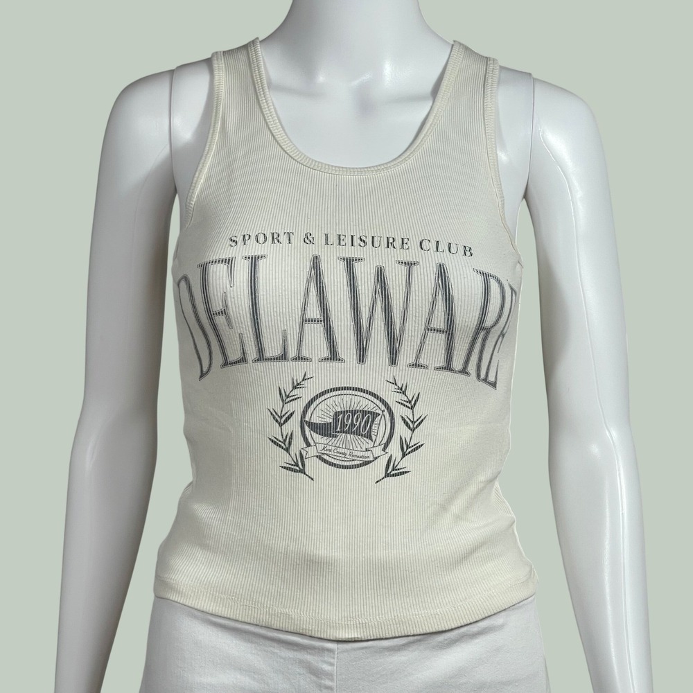 Hollister XS Cream Ribbed Baby Tank Delaware Sport Leisure Club 90s Y2K Style
